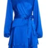 Blue Satin Wrap Mini Skater Dress 13 Blue Satin Wrap Mini Skater Dress -Women Clothing Sales Store 00100036162 ZM