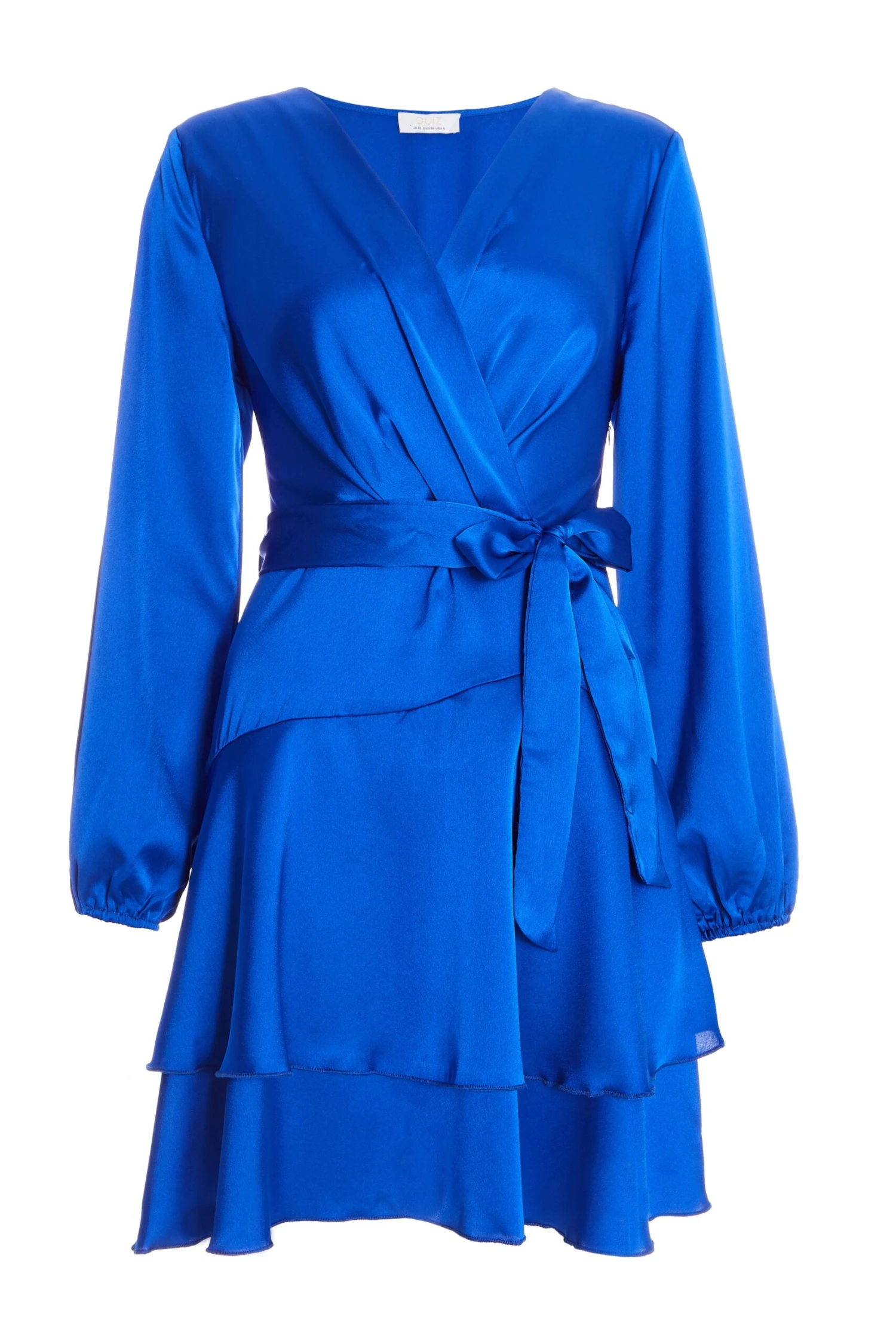 Blue Satin Wrap Mini Skater Dress 1 Blue Satin Wrap Mini Skater Dress