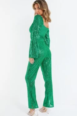 Green Sequin Palazzo Trousers 8 Green Sequin Palazzo Trousers -Women Clothing Sales Store 00100036166 XB