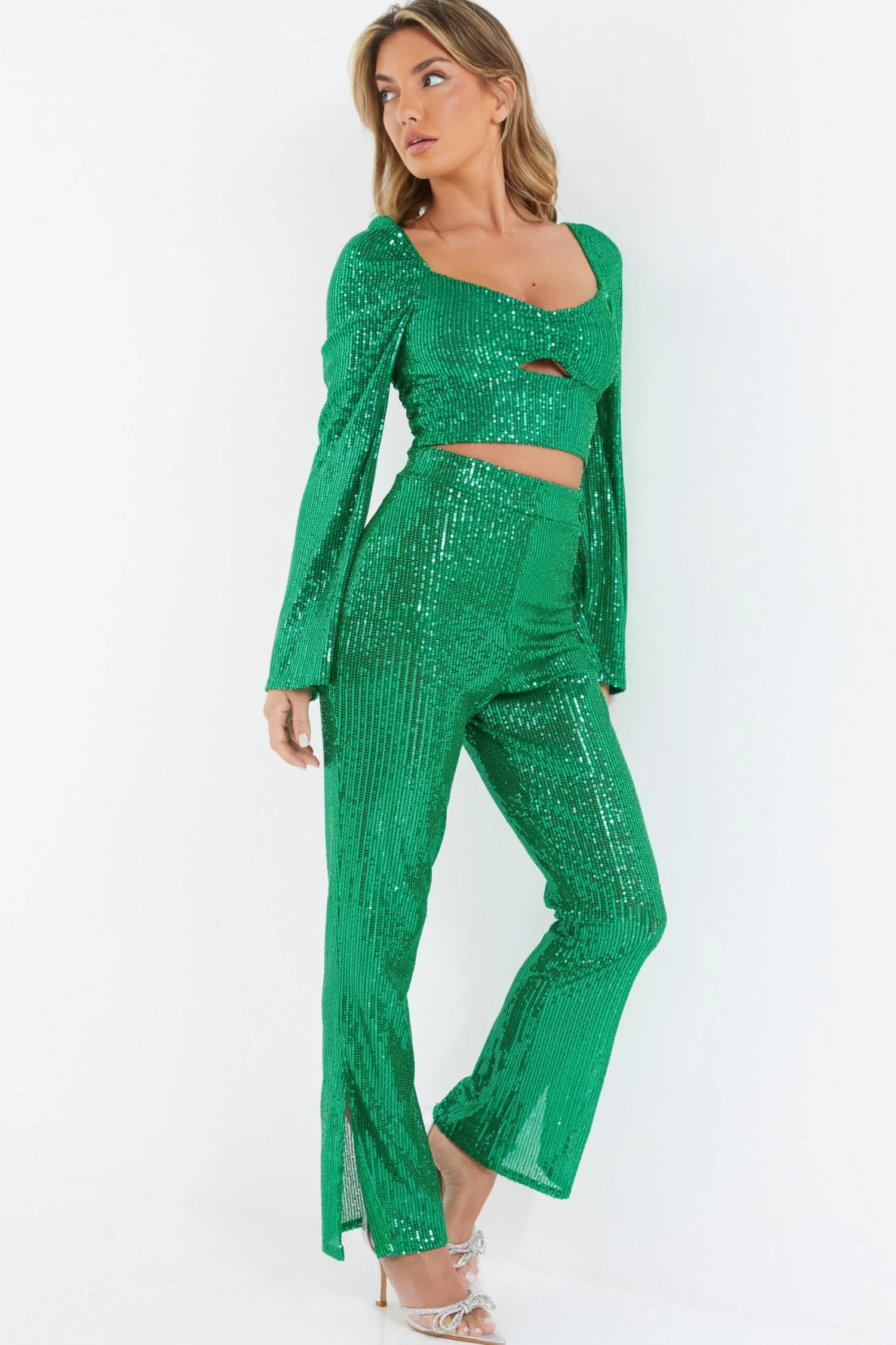 Green Sequin Palazzo Trousers 4 Green Sequin Palazzo Trousers - Image 4