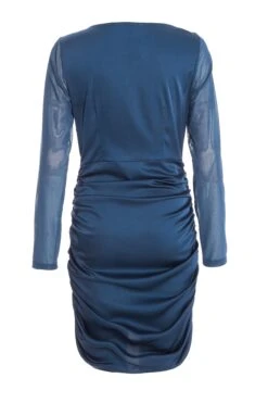 Blue Satin Ruched Mini Dress 10 Blue Satin Ruched Mini Dress -Women Clothing Sales Store 00100036170 ZB