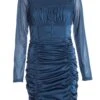 Blue Satin Ruched Mini Dress 12 Blue Satin Ruched Mini Dress -Women Clothing Sales Store 00100036170 ZM