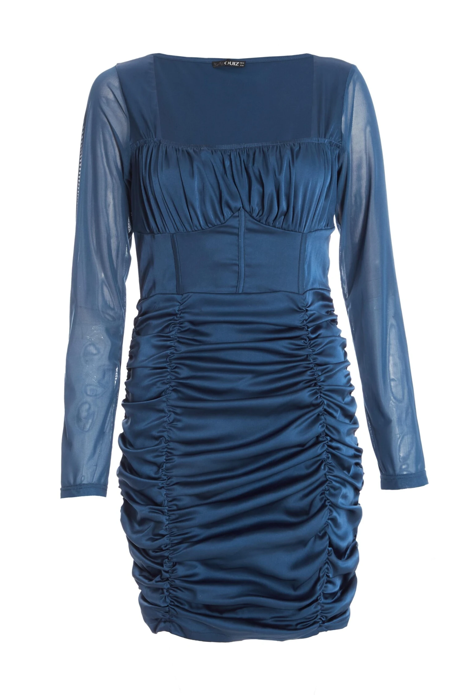Blue Satin Ruched Mini Dress 1 Blue Satin Ruched Mini Dress
