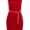 Red Velvet Diamante Mini Dress -Women Clothing Sales Store 00100036174 ZM