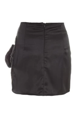 Black Satin Bow Mini Skirt -Women Clothing Sales Store 00100036177 ZB