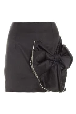Black Satin Bow Mini Skirt