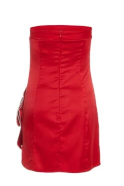 Red Satin Bow Mini Dress -Women Clothing Sales Store 00100036180 ZB