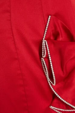 Red Satin Bow Mini Dress -Women Clothing Sales Store 00100036180 ZS