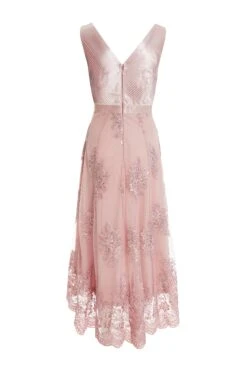 Pink Embroidered Dip Hem Dress -Women Clothing Sales Store 00100036181 ZB