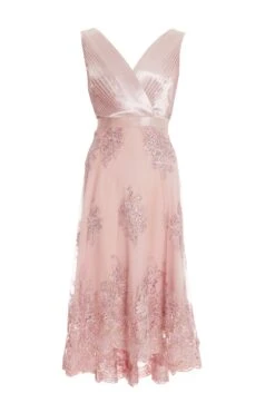 Pink Embroidered Dip Hem Dress