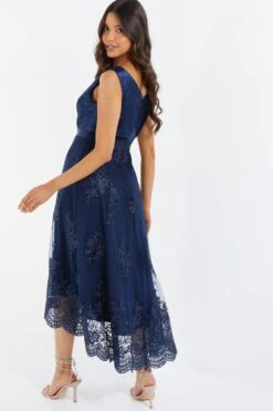Navy Embroidered Dip Hem Dress 8 Navy Embroidered Dip Hem Dress -Women Clothing Sales Store 00100036183 XB