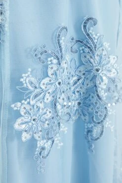 Blue Embroidered Dip Hem Dress -Women Clothing Sales Store 00100036187 ZS