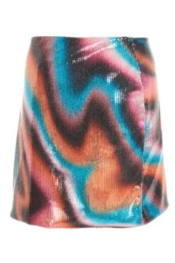 Multicoloured Sequin Marble Print Mini Skirt -Women Clothing Sales Store 00100036199 ZB