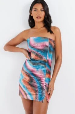Multicoloured Sequin Marble Bandeau Mini Dress -Women Clothing Sales Store 00100036270 XM
