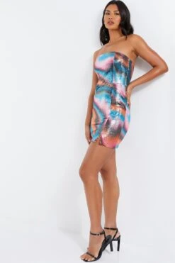 Multicoloured Sequin Marble Bandeau Mini Dress -Women Clothing Sales Store 00100036270 XS
