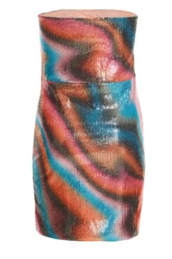 Multicoloured Sequin Marble Bandeau Mini Dress -Women Clothing Sales Store 00100036270 ZB