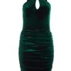 Petite Bottle Green Velvet Diamante Halter Neck Dress