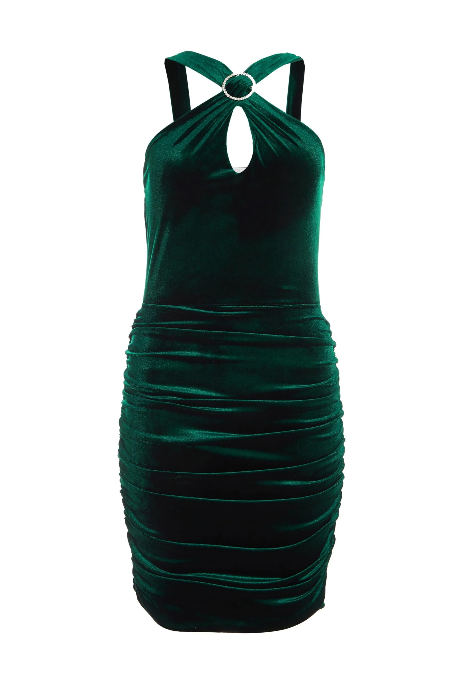 Petite Bottle Green Velvet Diamante Halter Neck Dress 1 Petite Bottle Green Velvet Diamante Halter Neck Dress