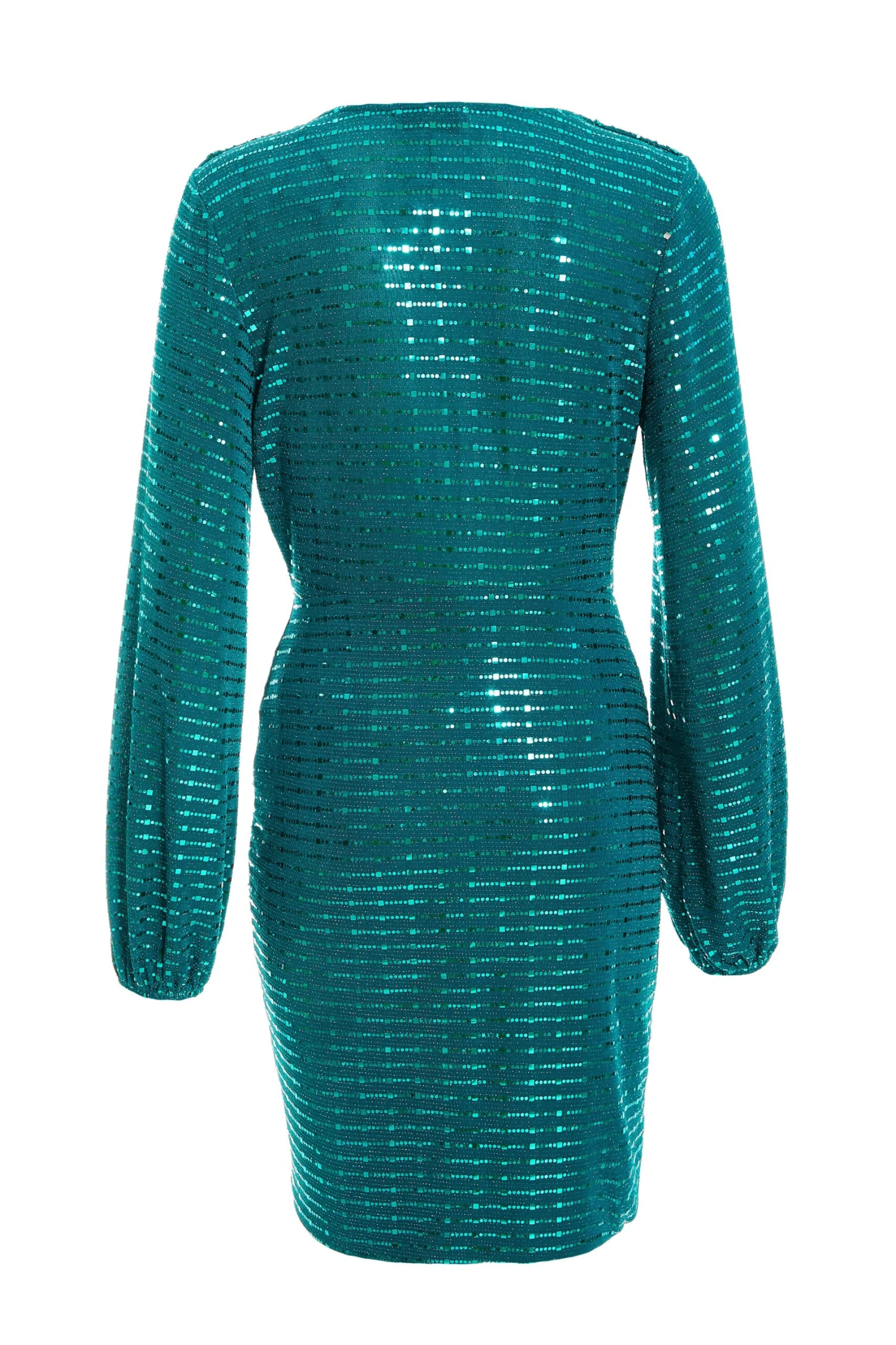 Teal Sequin Ruched Bodycon Mini Dress 5 Teal Sequin Ruched Bodycon Mini Dress - Image 5