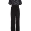 Grey Sequin Contrast Wrap Palazzo Jumpsuit -Women Clothing Sales Store 00100036284 ZM