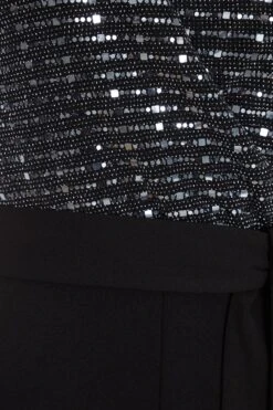 Grey Sequin Contrast Wrap Palazzo Jumpsuit -Women Clothing Sales Store 00100036284 ZS