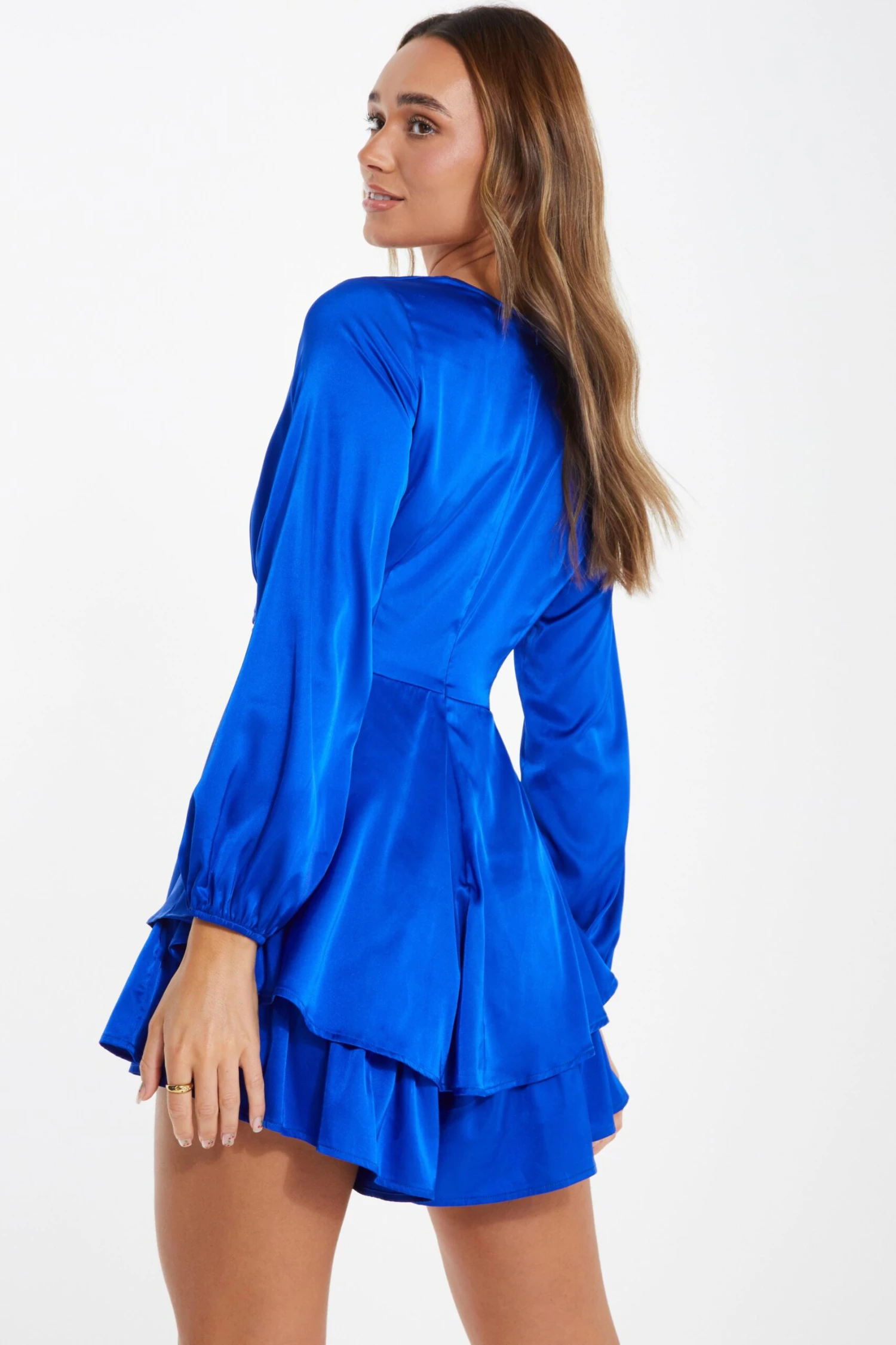 Royal Blue Satin Wrap Playsuit 3 Royal Blue Satin Wrap Playsuit - Image 3