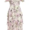 White Chiffon Floral Bardot Midi Dress 12 White Chiffon Floral Bardot Midi Dress -Women Clothing Sales Store 00100036289 ZM