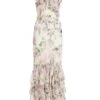 White Chiffon Floral Frill Maxi Dress -Women Clothing Sales Store 00100036290 ZM