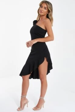 Black One Shoulder Bow Midi Dress 9 Black One Shoulder Bow Midi Dress -Women Clothing Sales Store 00100036300 XS