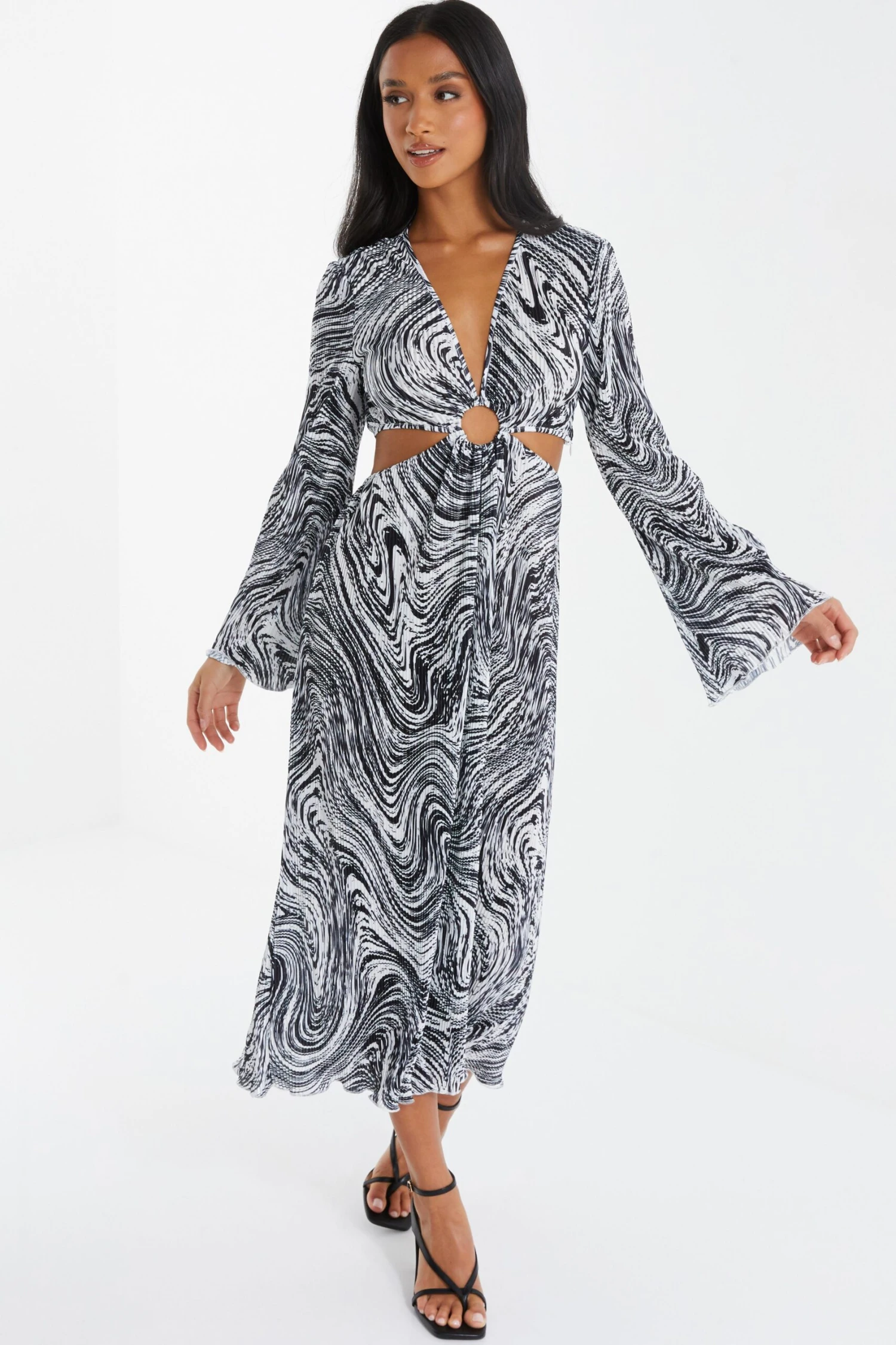 Petite Black Plisse Swirl Midaxi Dress 2 Petite Black Plisse Swirl Midaxi Dress - Image 2