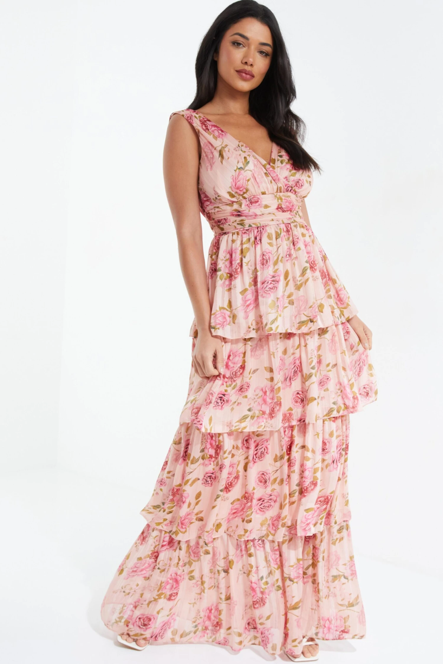 Cream Chiffon Floral Tiered Maxi Dress 2 Cream Chiffon Floral Tiered Maxi Dress - Image 2