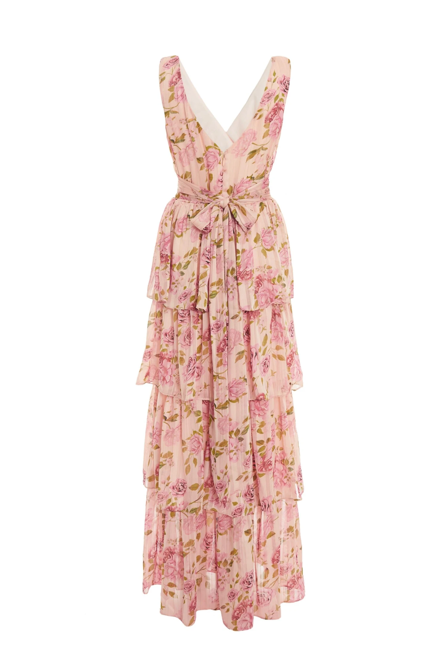 Cream Chiffon Floral Tiered Maxi Dress 5 Cream Chiffon Floral Tiered Maxi Dress - Image 5