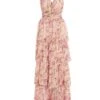 Cream Chiffon Floral Tiered Maxi Dress -Women Clothing Sales Store 00100036346 ZM