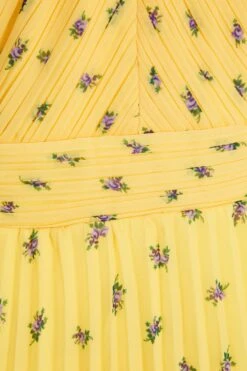 Yellow Chiffon Floral Tiered Midi Dress -Women Clothing Sales Store 00100036348 ZS