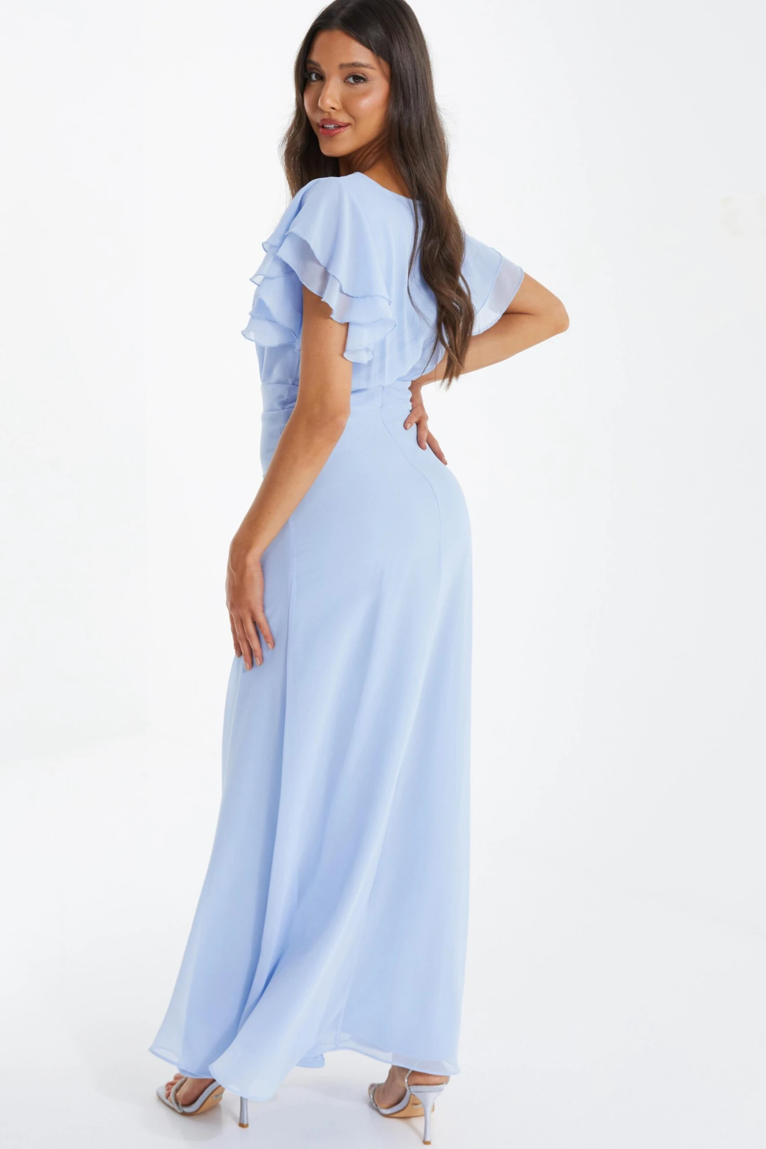 Light Blue Chiffon Frill Sleeve Maxi Dress 3 Light Blue Chiffon Frill Sleeve Maxi Dress - Image 3