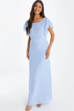 Light Blue Chiffon Frill Sleeve Maxi Dress 7 Light Blue Chiffon Frill Sleeve Maxi Dress -Women Clothing Sales Store 00100036350 XM
