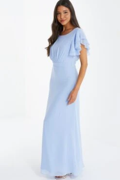 Light Blue Chiffon Frill Sleeve Maxi Dress 9 Light Blue Chiffon Frill Sleeve Maxi Dress -Women Clothing Sales Store 00100036350 XS