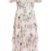 Petite White Chiffon Floral Bardot Midi Dress -Women Clothing Sales Store 00100036430 ZM