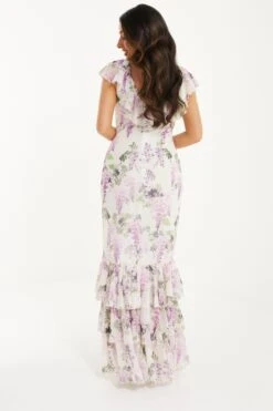 Petite White Chiffon Floral Frill Maxi Dress 8 Petite White Chiffon Floral Frill Maxi Dress -Women Clothing Sales Store 00100036431 XB