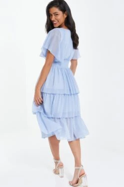 Blue Chiffon Tiered Midi Dress 8 Blue Chiffon Tiered Midi Dress -Women Clothing Sales Store 00100036433 XB