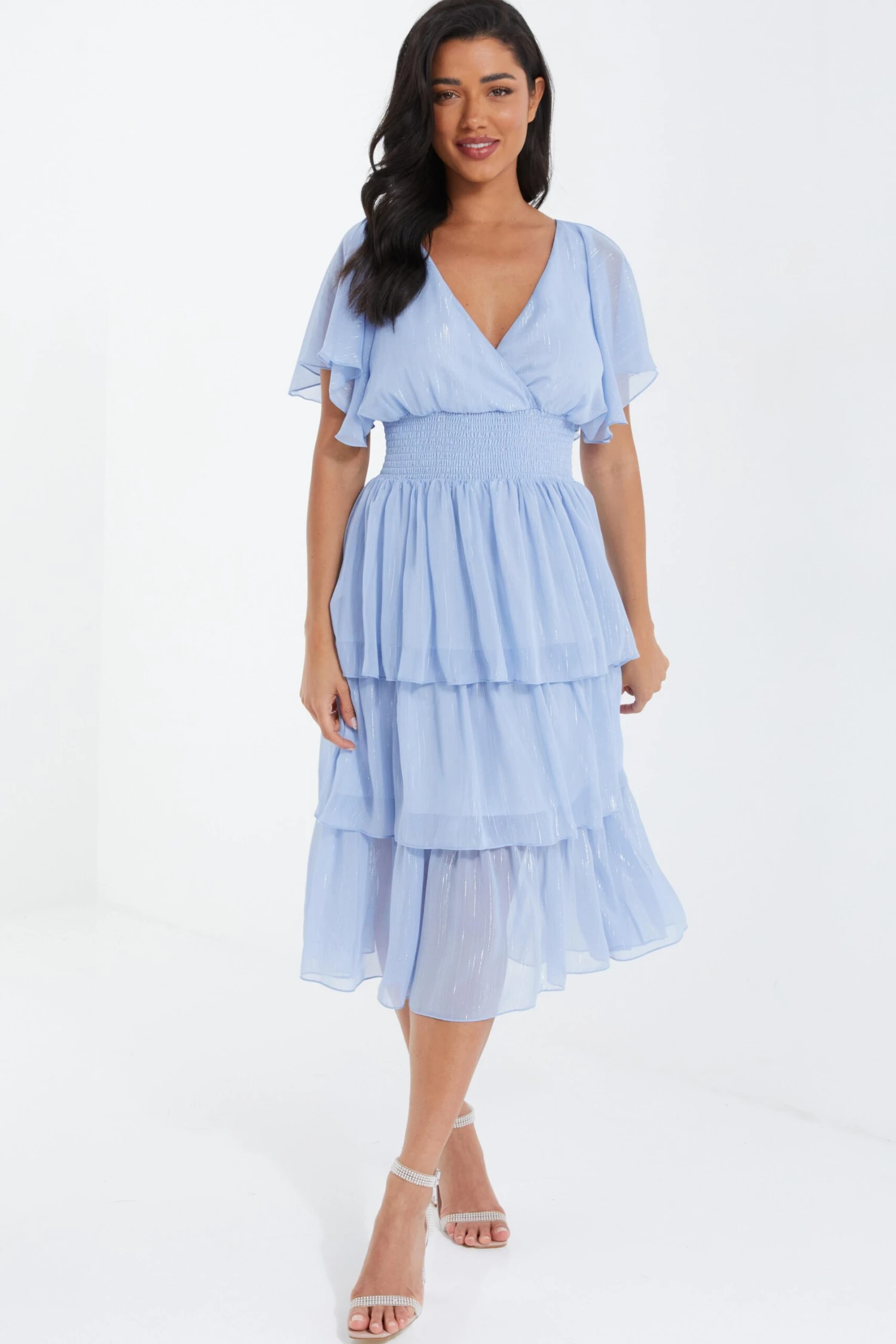 Blue Chiffon Tiered Midi Dress 2 Blue Chiffon Tiered Midi Dress - Image 2