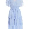 Blue Chiffon Tiered Midi Dress -Women Clothing Sales Store 00100036433 ZM