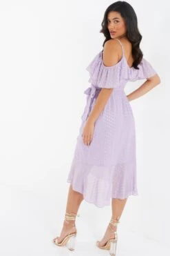 Lilac Chiffon Foil Midi Dress -Women Clothing Sales Store 00100036461 XB