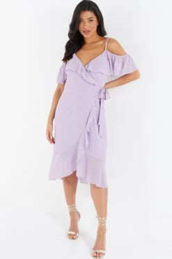 Lilac Chiffon Foil Midi Dress -Women Clothing Sales Store 00100036461 XM