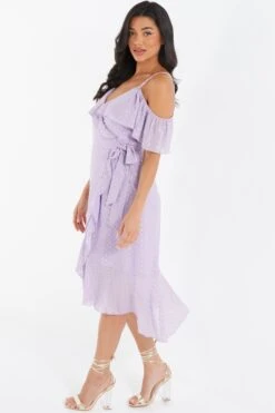 Lilac Chiffon Foil Midi Dress -Women Clothing Sales Store 00100036461 XS
