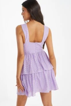 Lilac Chiffon Foil Tiered Mini Dress -Women Clothing Sales Store 00100036462 XB