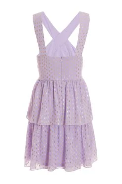 Lilac Chiffon Foil Tiered Mini Dress -Women Clothing Sales Store 00100036462 ZB