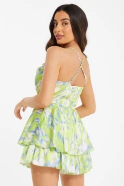 Petite Lime Marble Print Satin Frill Playsuit 8 Petite Lime Marble Print Satin Frill Playsuit -Women Clothing Sales Store 00100036466 XB