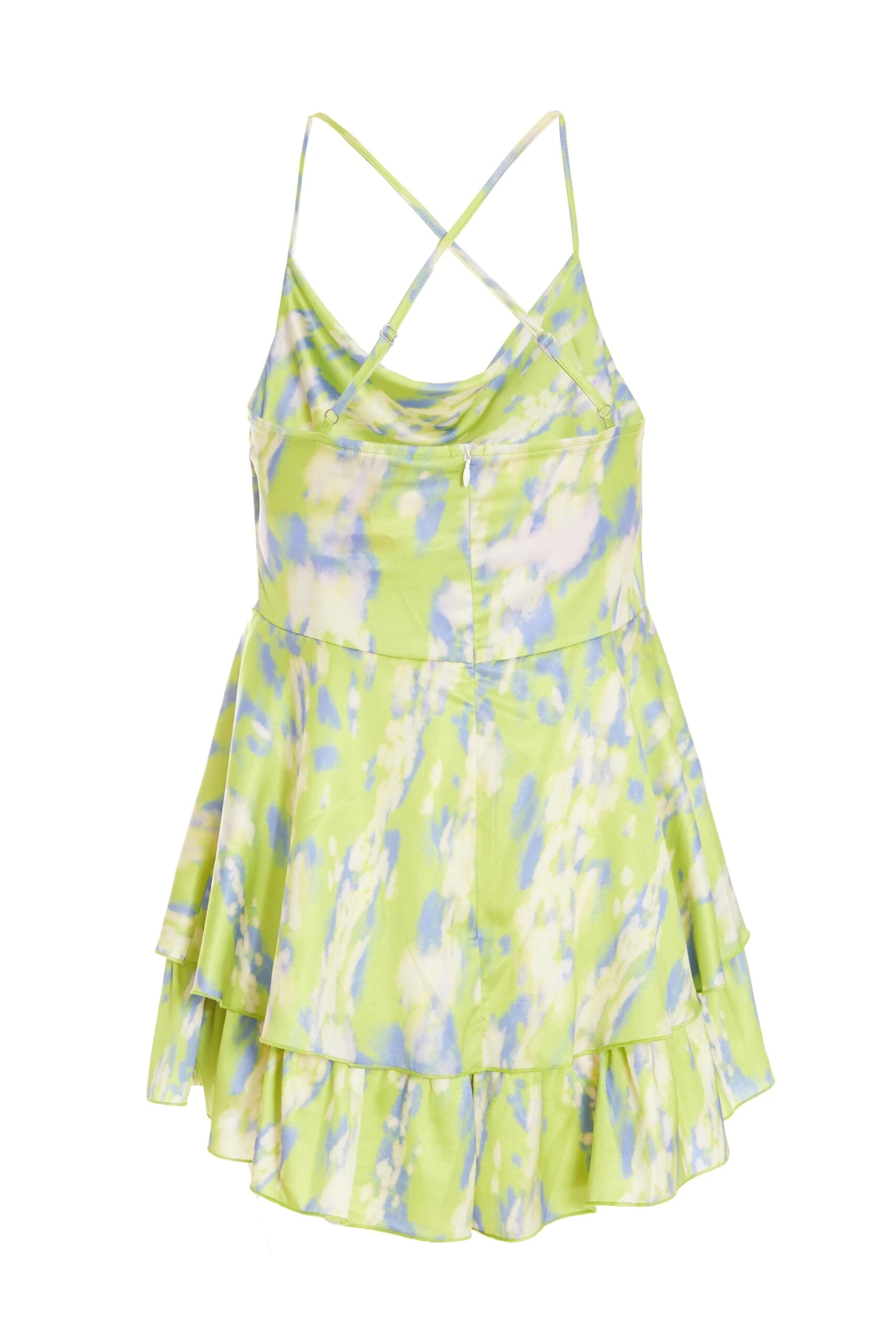 Petite Lime Marble Print Satin Frill Playsuit 5 Petite Lime Marble Print Satin Frill Playsuit - Image 5