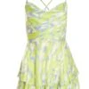 Petite Lime Marble Print Satin Frill Playsuit -Women Clothing Sales Store 00100036466 ZM